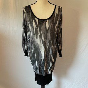 Express Design Studio Metallic Black/Silver Banded Bottom Tunic Dress – Size L